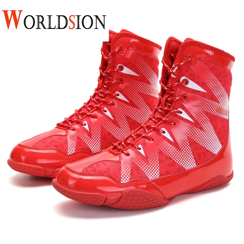 

New High Quality Men Wrestling Shoes Gold Red Anti Slip Boxing Footwear Male Light Weight Gym Sneakers Training Boxing Shoes Men