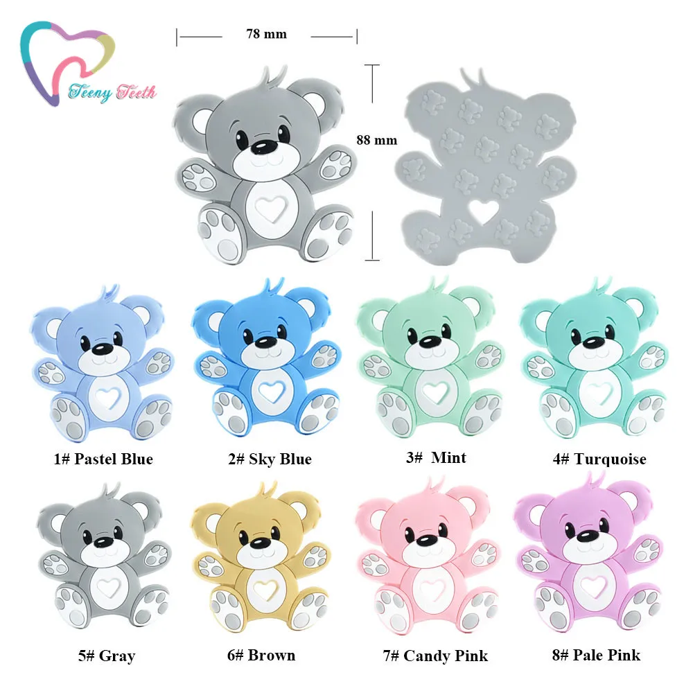 Mordedor de oso de dibujos animados de silicona, juguete de dentici&oacute;n para beb&eacute;, sin BPA, regalos de lactancia para reci&eacute;n nacido, 5 uds.-3