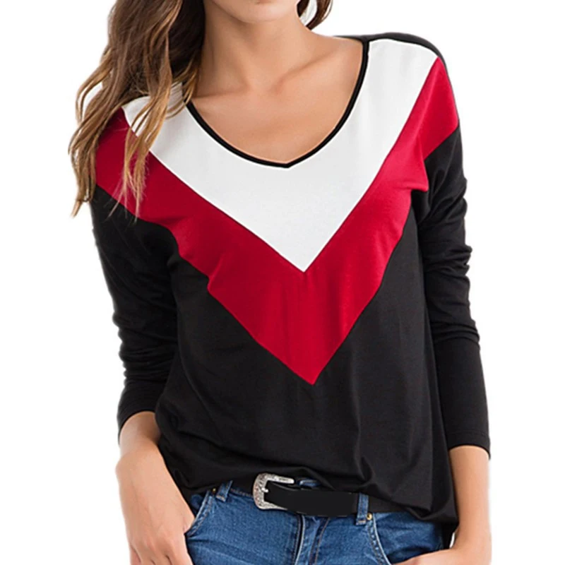 Женские топы Модные сплайсинга круглый воротник длинный рукав осень полиэстер