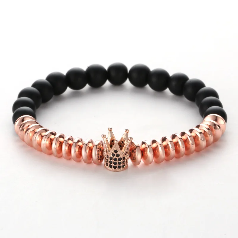 

Fashion Multicoloured Black Stone Black Grit Bead Bracelet Bangle Micro Inset Crystal Zircon Crown Bracelet for Women jewelry