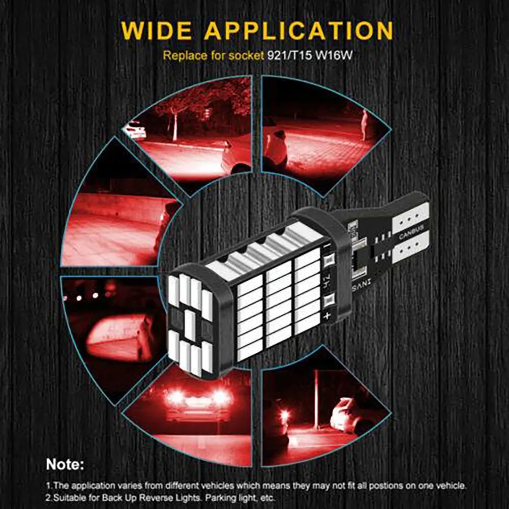 

2 шт. T15 светодиодные лампы Reverse 45SMD Universal 6000K W16W 4014 6W Back Bulb