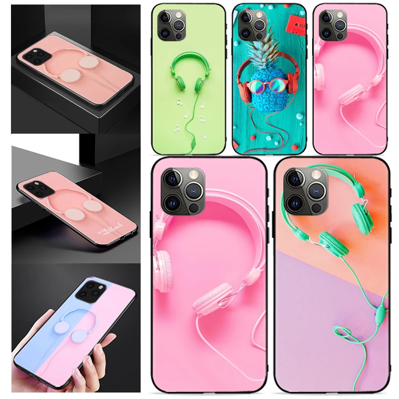 

Headphone Blue Pink Purple Black Phone Case For iPhone iPhone 12 Mini SE 2020 X XR 11 12 Pro MAX Funda Coque Carcasa