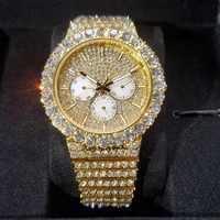hip hop missfox new gold watch men chronograph big diamond mens watches top brand luxury waterproof iced out male quartz watch