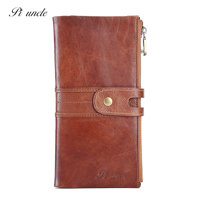 Винтажный Мужской длинный Чехол из воловьей кожи для телефона кошелек на молнии