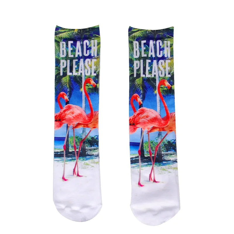 Flamingo Милые носки с обеих сторон, с 3d принтом хот-догов, клубники, фламинго, гамбургеров, пиццы, модные забавные длинные женские хлопковые носки - Цвет: Flamingo