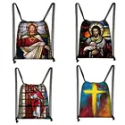 Винтажная сумка на шнурке с принтом Иисуса, женский рюкзак, модная сумка для хранения, рюкзак для подростков, мальчиков, девочек, апостолов, сумка для книг с принтом ангела