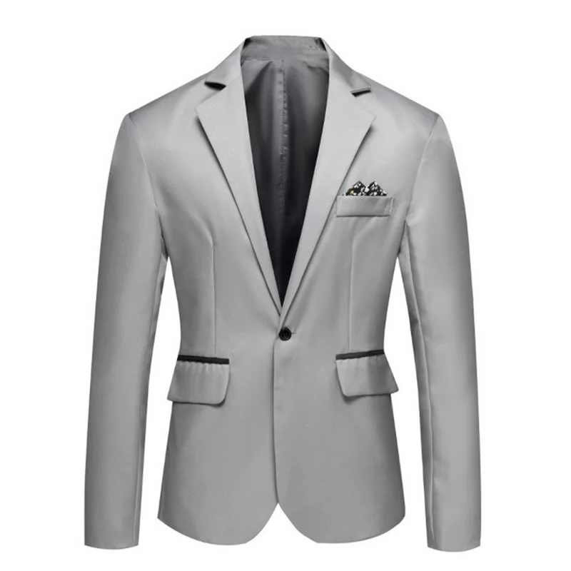 2019 новый модный осенний мужской блейзер длинный рукав Одноцветный тонкий