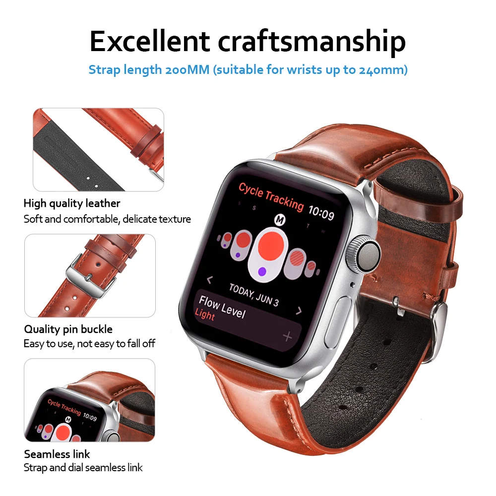 

Leather Watch Band Loop Strap for Apple Watch 4 3 2 1 38mm 40mm ,Men Genuine Leather Watch Strap for Iwatch 5 44mm 42mm Bracelet