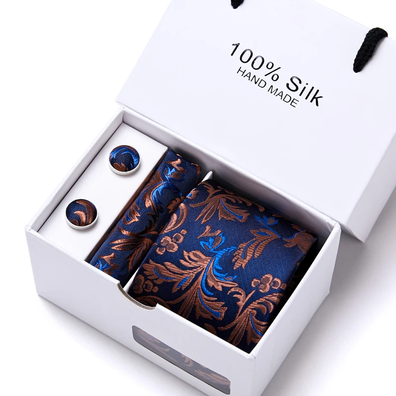 

Nice Handmade 2021 New Design Vangise Brand 7.5 cm Jacquard Tie Pocket Squares Set Necktie Box Dark Grey St. Valentine's Day