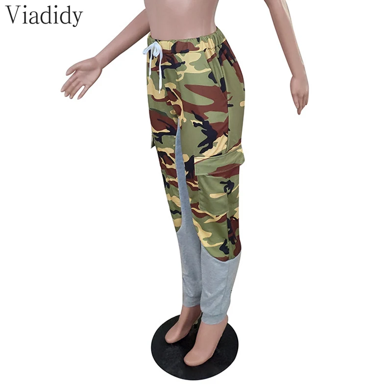 

Women Autumn Street Style Leopard Pockets Patchwork Drawstring Cargo Pants