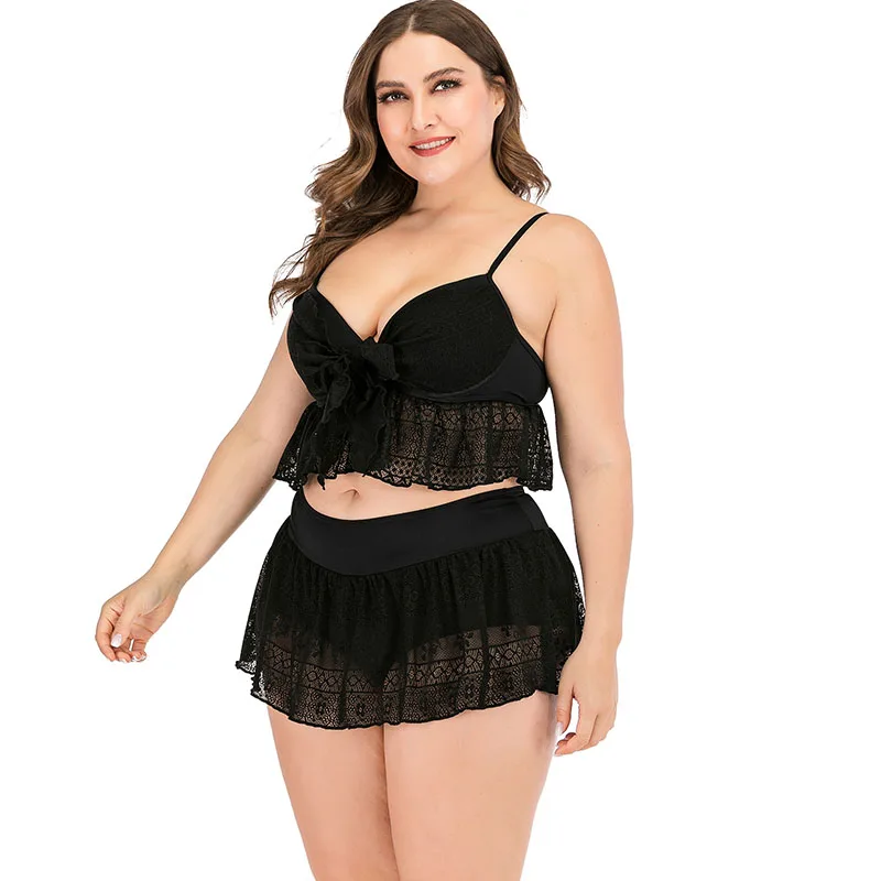 Plus Size Swimwear Women Lace Hollow Out Swimsuit 2020 New Tankini Swimsuits Large Size Bathing Suit Beachwear Swimming Suit 5XL