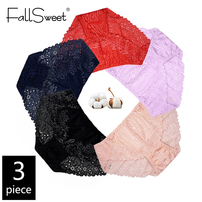 Женские кружевные трусы FallSweet, удобное нижнее белье для женщин, большие размеры, XL–4XL, 3 шт. / упак