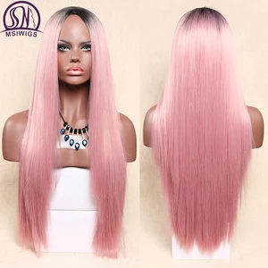 MSIWIGS женские длинные двухцветные черные Омбре розовые парики прямые синтетические парики для косплея для женщин африканские американские шиньоны