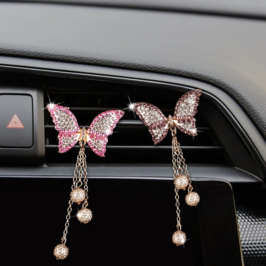 

2021 Cute Butterfly Car Air Freshener Auto Perfume Diffuser Air Vent Clip Parfum Bling Car Interior Accessories for Girls Woman