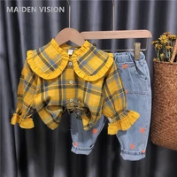 girl suit new arrival girls clothing set baby suit long sleeve lattice shirt jeans kids clothes baby girls outfit 2 3 4 6 7 8y
