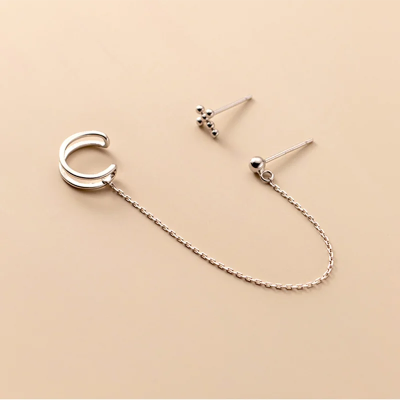 

WOOZU Real 925 Sterling Silver Punk Corss Bead Link Chain Tassel Long Drop Earrings For Women Party Religious Rock Jewelry Gift