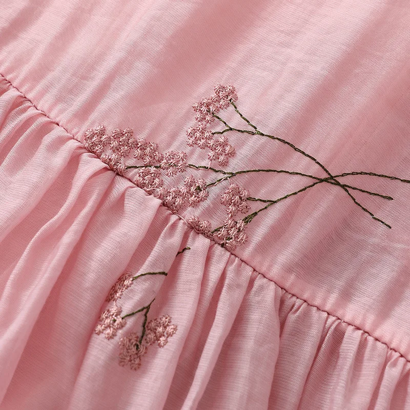 

Quality Brand High Embroidery Dress 2021 Spring Summer Fashion 2 Piece Dress for Women Half Sleeve Mid-Calf Green Pink Dress
