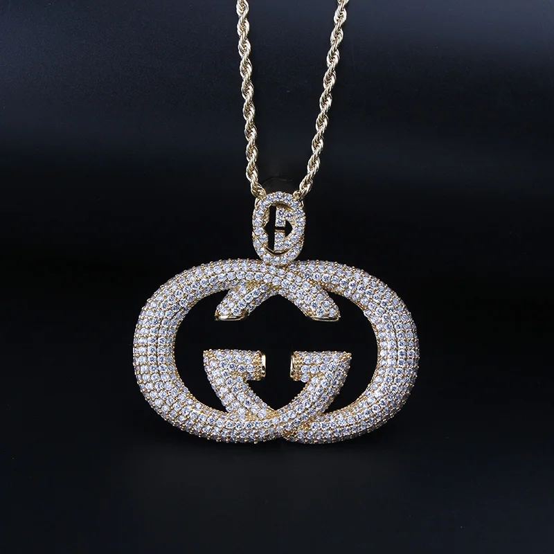 Iced Out двойной G кулон ожерелье с tenins цепь золото серебро цвет хип хоп Шарм цепи ювелирные изделия для мужчин подарок