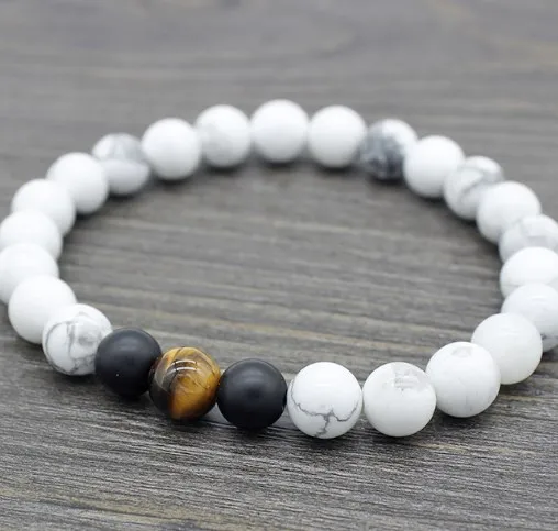 8mm f2f adjusted Black Frosted agate stone bead white Howlite Bracelet Reiki Buddha Prayer Yoga Charm Braided Bangles | Украшения и