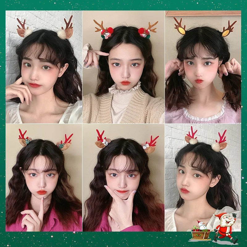 

Christmas Antlers Headdress Headband Fairy Women Plush Hairpin Girl Heart Cute Kids Deer Ears Headband Girls Hair Accessories