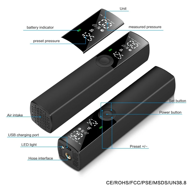 

Portable Mini Bike Electric Air Inflator 120PSI Car Air Compressor Air Pump Rechargeable Tire Pump Car Tyre Inflatable