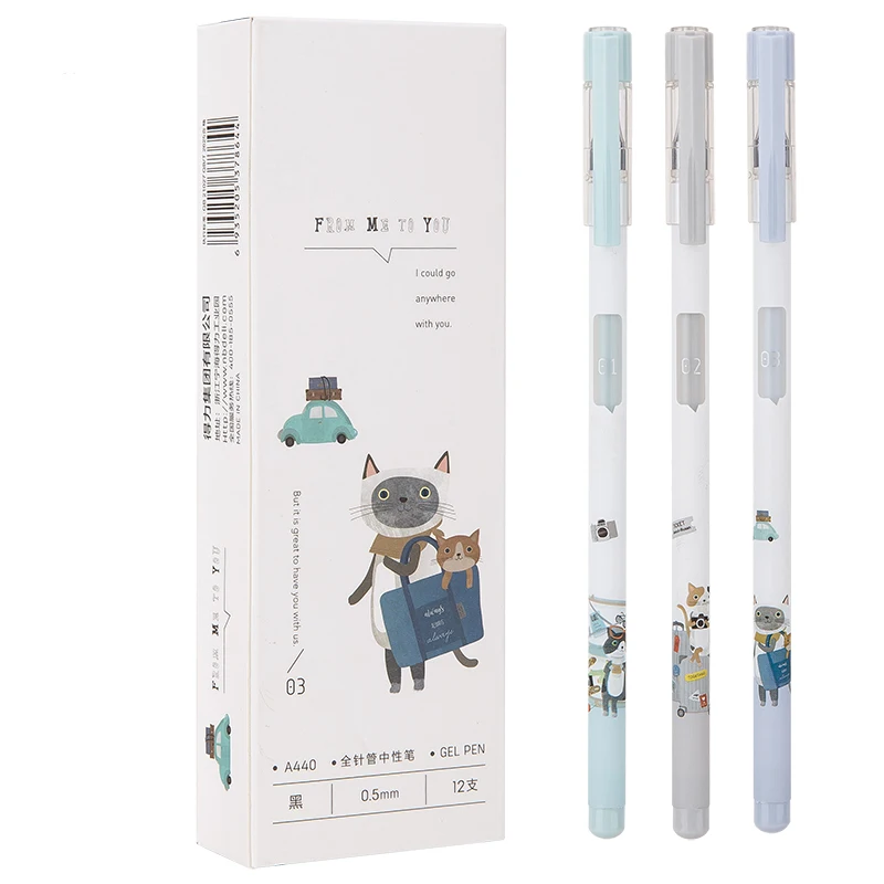 

3pcs 0.38mm Kawaii Gel Pen Black Ink Neutral Pen Cute Cats Animal Pen Student Gel Pen Full Needle Signing Pen Office Writing