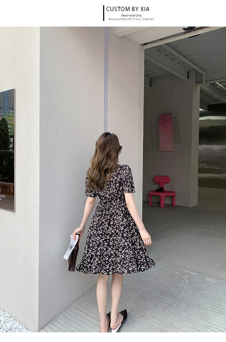 

Summer Women's Dress Fashion Casual Dresses Short Sleeve V-neck Dress Printing New Korean Chiffon Large Size