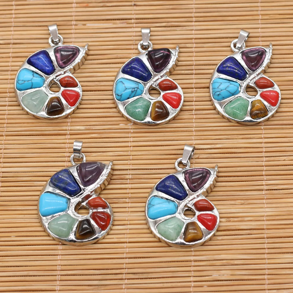

1pcs Natural Stone 7 Chakra Reiki Heal Pendant Charm Snail Shape for Jewelry Making DIY Accessories Earring Necklace Bracelet