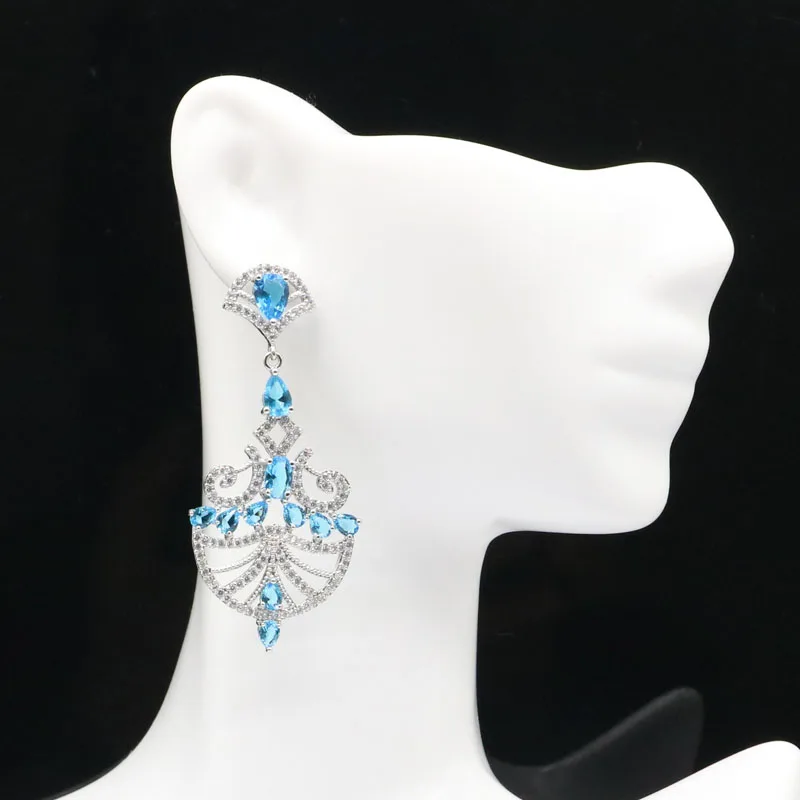 54x25 мм элегантный создан длинные Париж голубой топаз гранатовый родолит CZ для дам