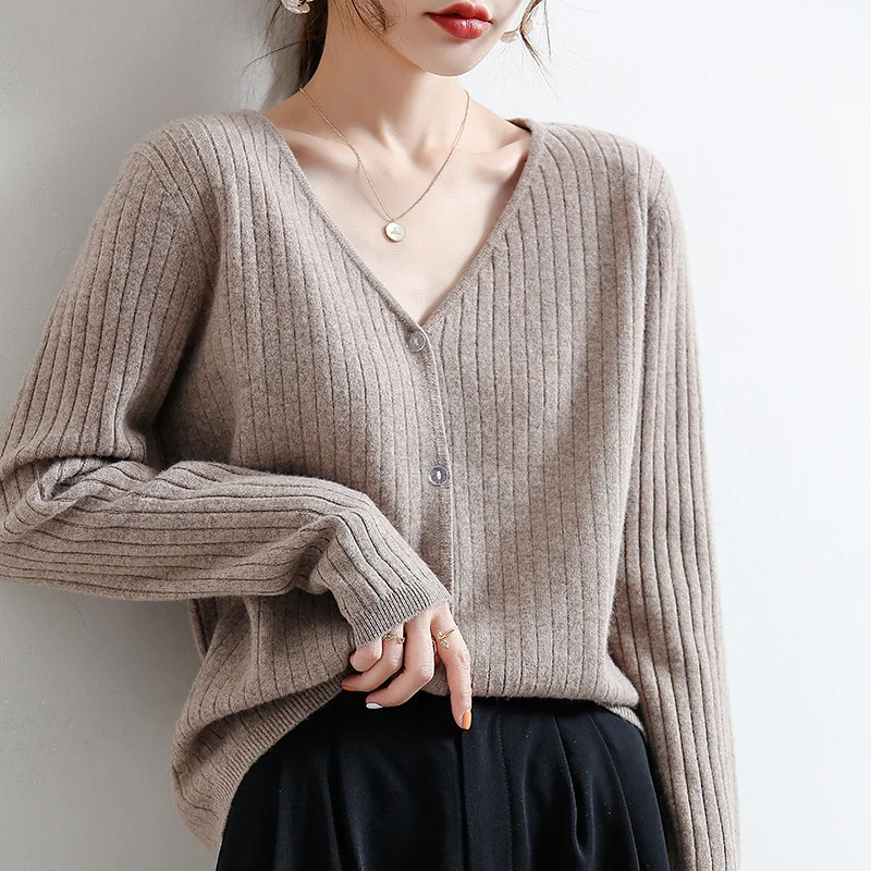 

Black Sweater Cardigan Women Single Breasted Loose Rib Knit Top Autumn Casual V-neck Long Sleeve Basic Sweater 90s Womens Jumper