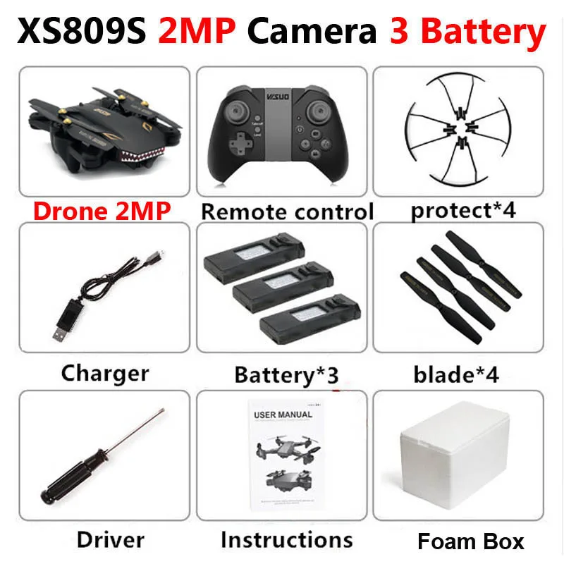 2MP 3 Battery Foam VISUO XS809S Профессиональный складной селфи мини-Дрон с камерой 2MP HD WiFi FPV широкоугольный XS809HW RC Квадрокоптер Вертолет игрушка - Цвет: 2MP 3 Battery Foam