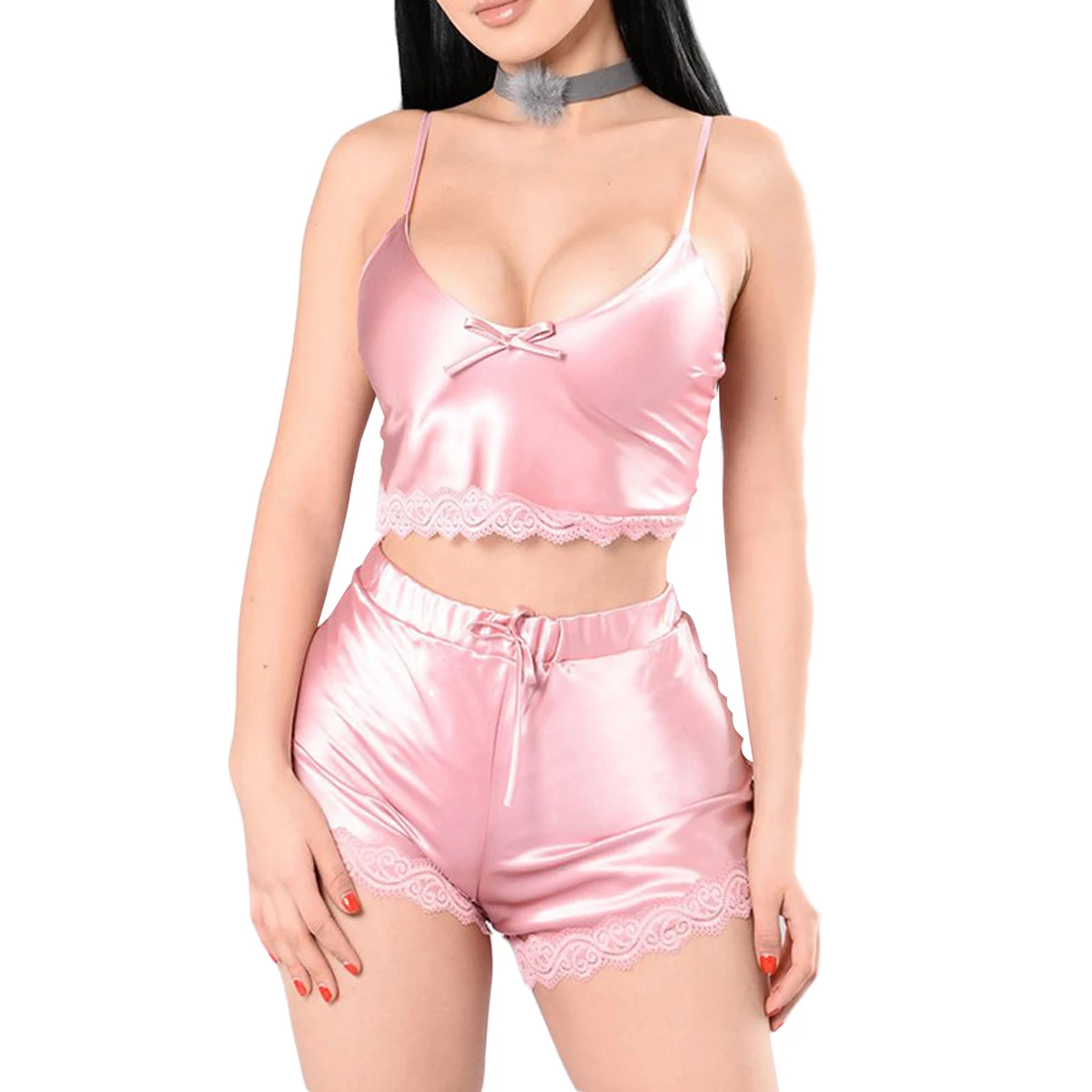 Пикантное нижнее белье жилет костюм с бантом V образным вырезом тонкая Пижама без