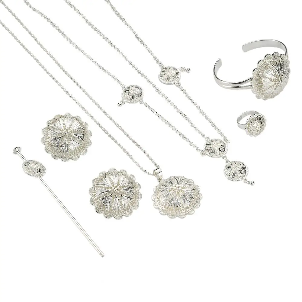 Эфиопские наборы бижутерии ожерелья с подвесками серьги браслеты из колец для