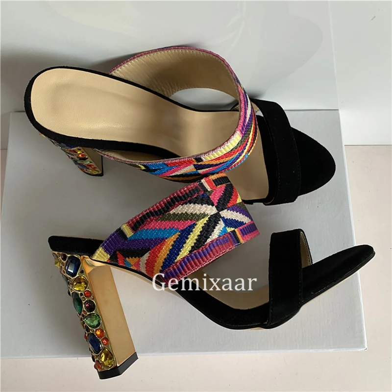 Плетеные разноцветные сандалии с одним ремешком женские Роскошные замшевые на
