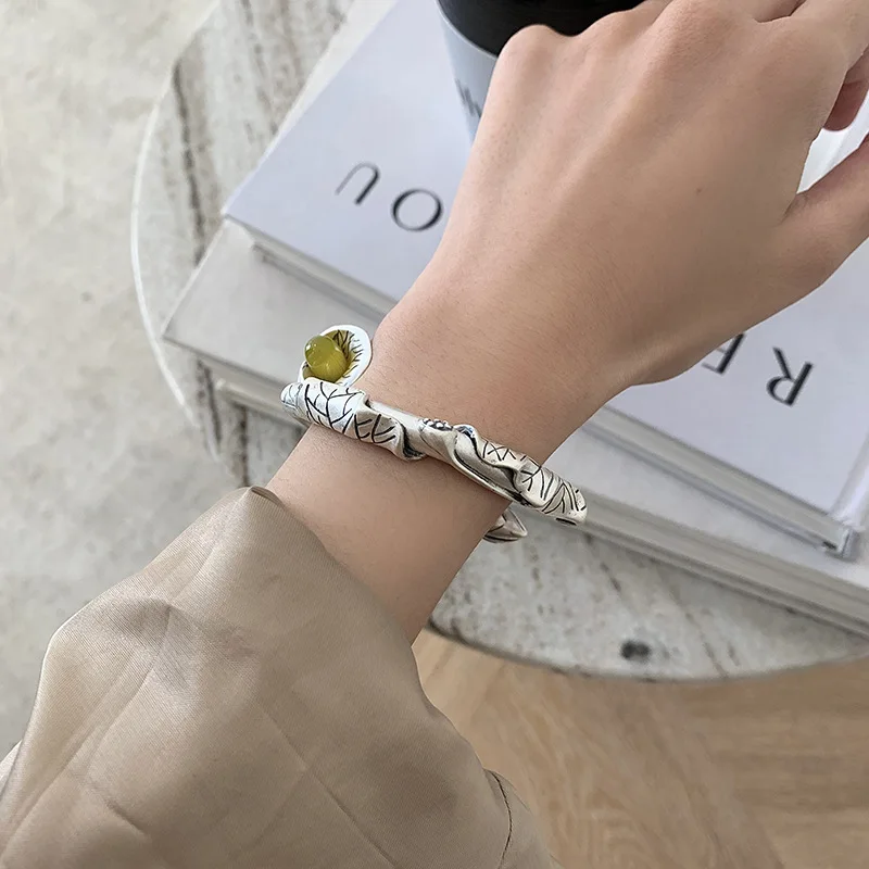 

QMCOCO Vintage Handmade 925 Silver Bracelet INS Fashion Creative Flower Bangles Party Jewelry Party Gifts For Woman Girl