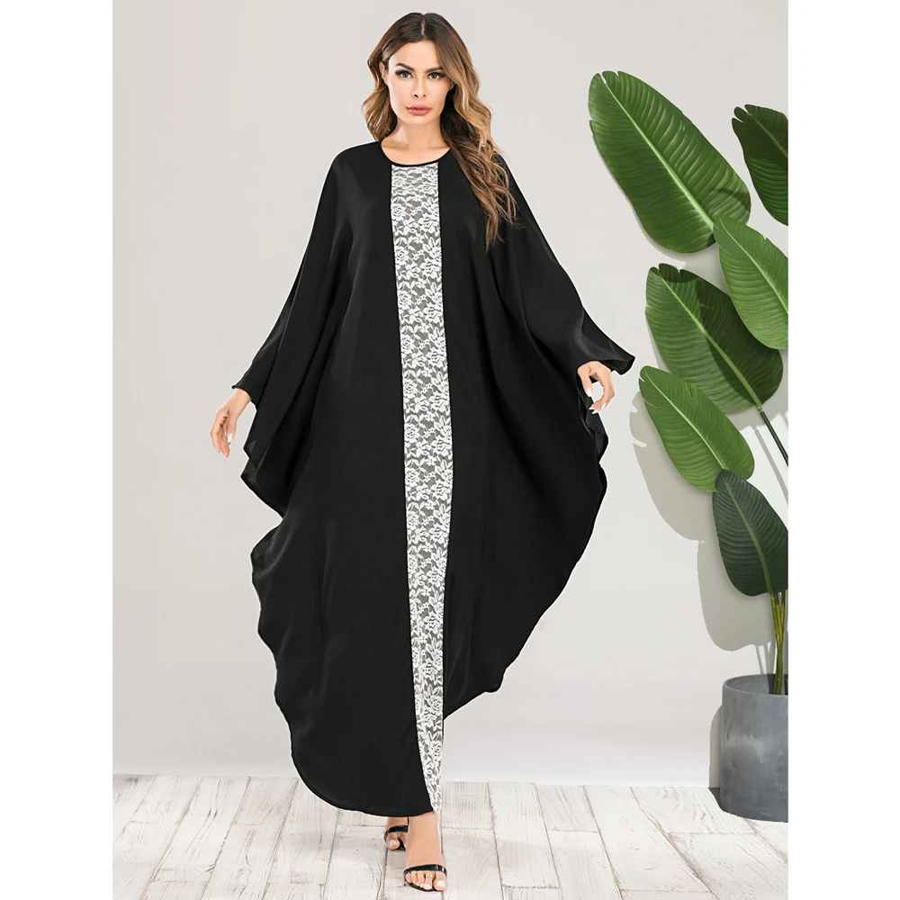 

Dubai Muslim Women Abaya Batwing Sleeve Kaftan Loose Maxi Robe Lace Patchwork Long Dress Arab Jilbab Middle East Ramadan Islamic