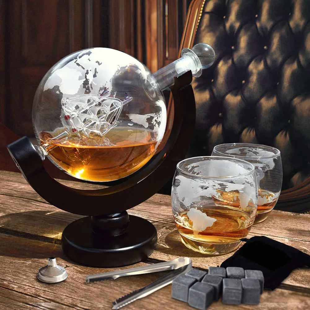 

850mL Whiskey Globe Decanter for Bourbon Vodka Wine Glass Dispenser World Map Liquor Dispenser Man Women Bar Banquet Gift