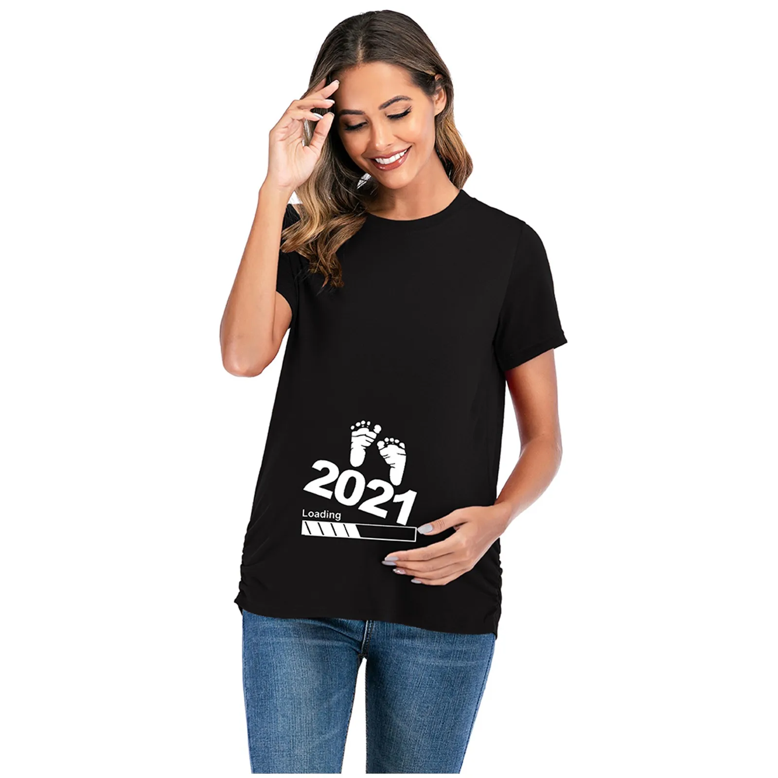 

Baby Loading 2021 Printed Pregnant T Shirt Maternity Short Sleeve T-shirt Pregnancy Announcement Shirt New Mom Tshirts Clothes#L