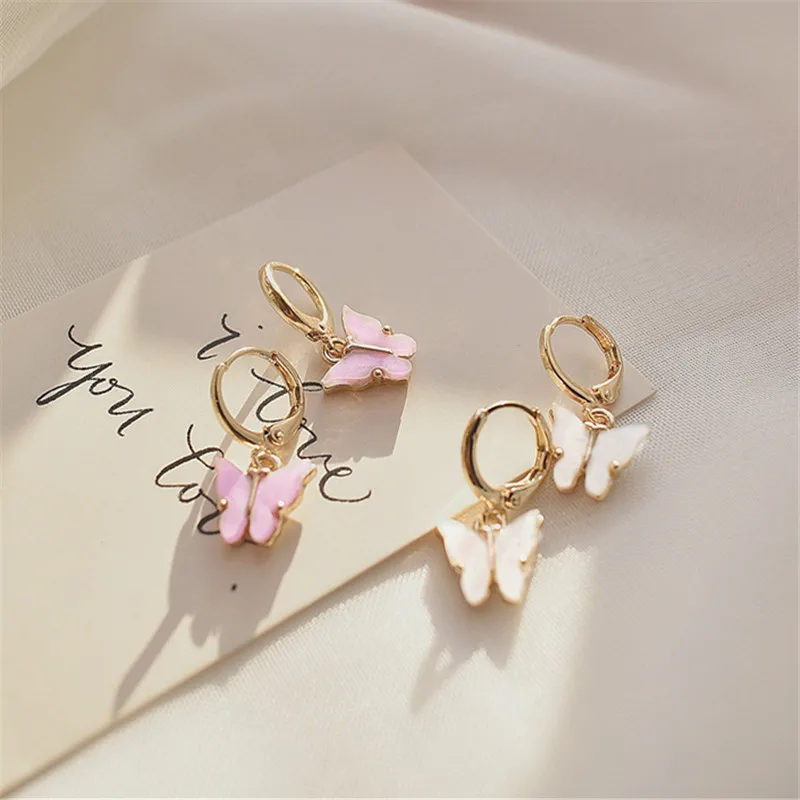 Новые модные женские серьги капельки с бабочками 2020 милые красочные акриловые