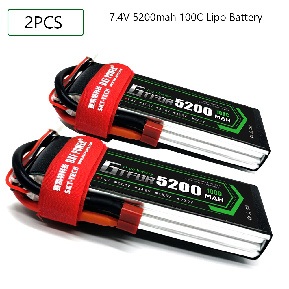 

GTFDR 2S 7.4V Lipo Battery 5200mah 100C-200C XT60 T Deans XT90 EC5 50C For Racing FPV Drone Airplanes Off-Road Car Boats