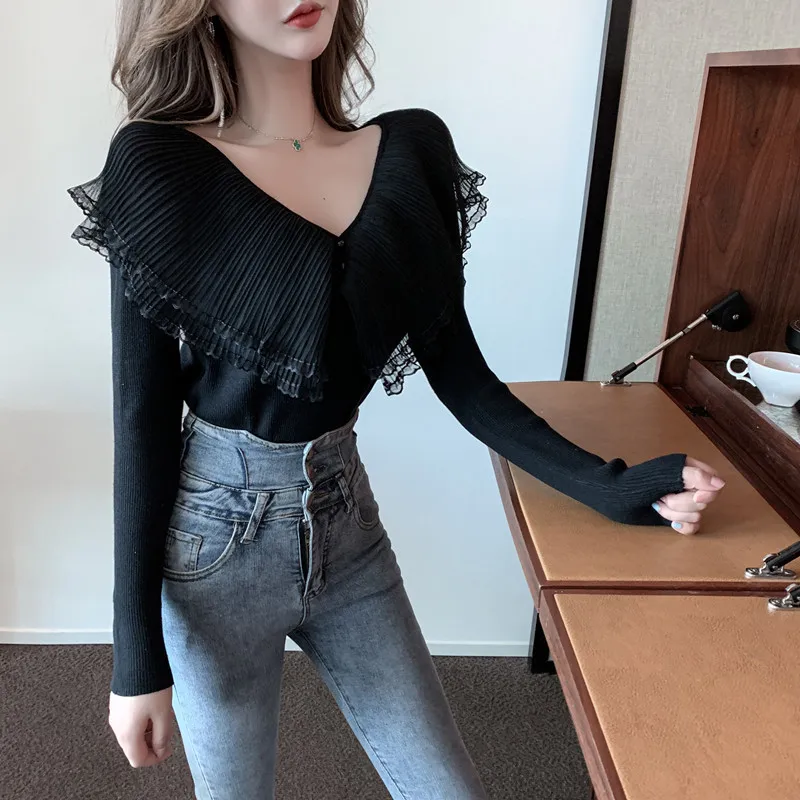 SHENGPALAE 2020 New Fashion Spring Slim Vintage Women Blouse High Waist Casual Style Shirt Network Sand Lotus Leaf V-neck ZA2444 | Женская