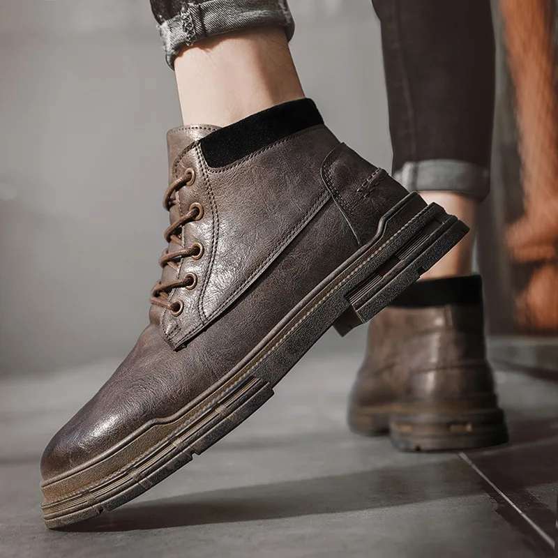 Мужская обувь Pop осень-зима ранняя с высоким берцем в британском стиле мужская