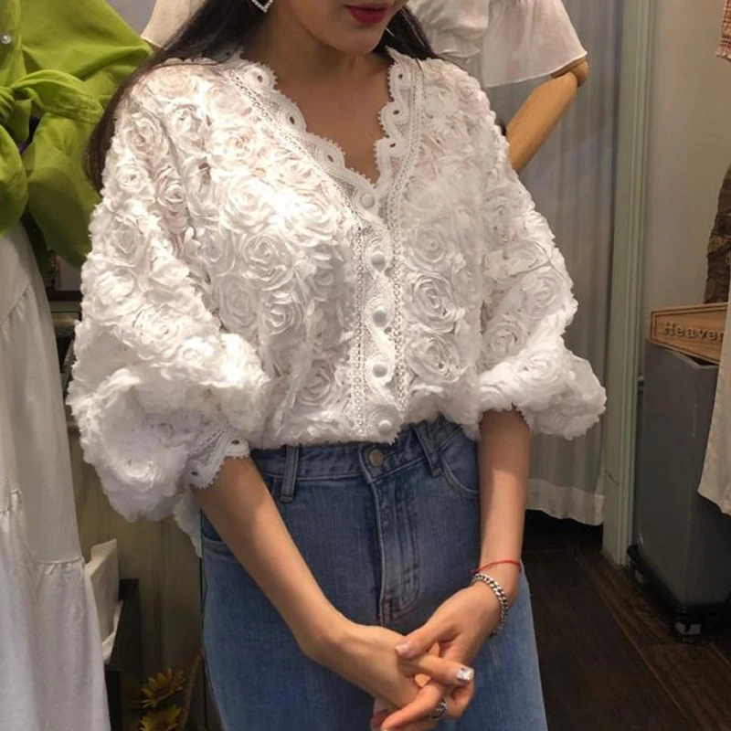 Новинка Весна 2021 Женская Маленькая кружевная рубашка во французском стиле с