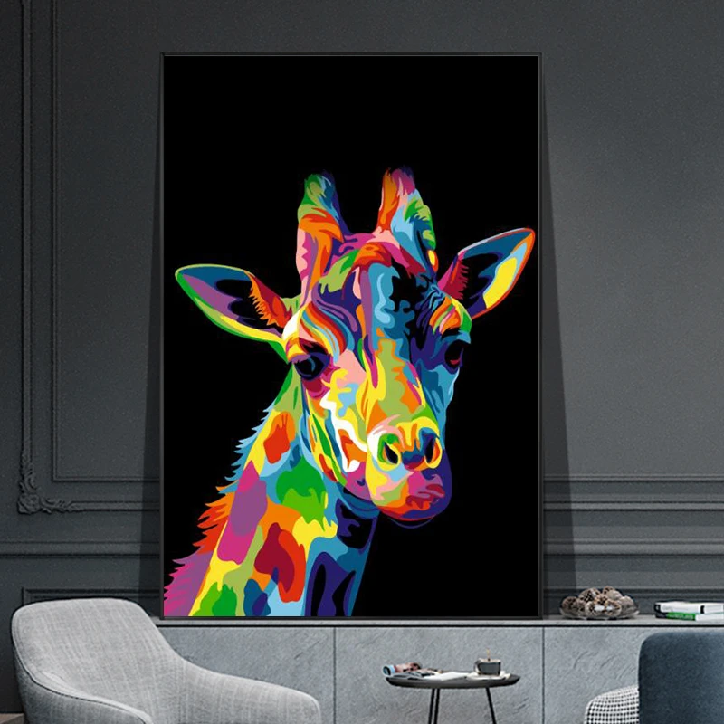 Картина на холсте с изображением головы жирафа и животных|Рисование каллиграфия|