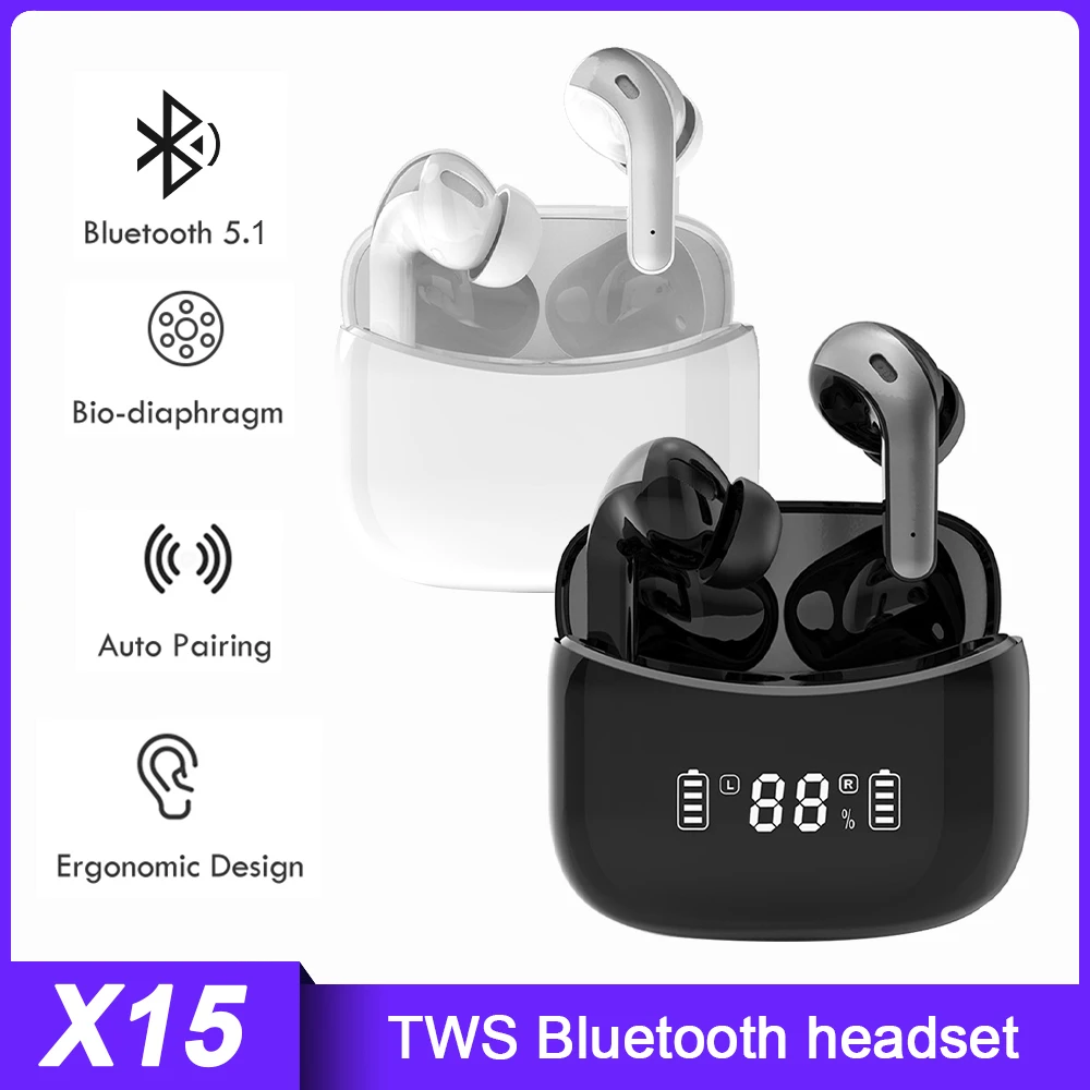 

TWS Wireless Earbuds Set Noise Reduction Bluetooth 5.1 Earphones Stereo Sport Wtaerproof in-Ear Headphones for Sport