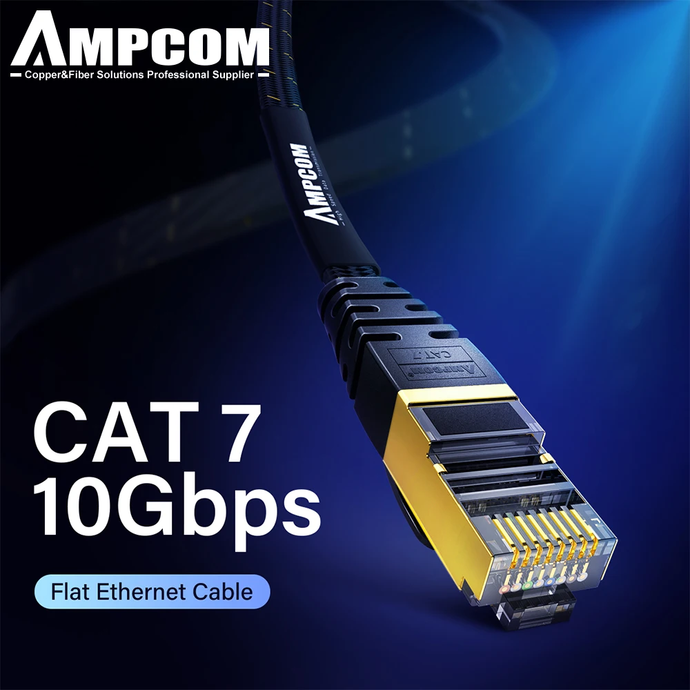 

AMPCOM Ethernet Cable RJ45 Cat7 Lan Cable STP RJ 45 Flat Network Cable Patch Cord for Modem, Router, TV, Patch Panel, PC, Laptop