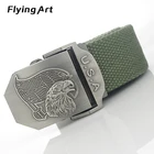 Ремень Flying Art с американским флагом и орлом Мужской и Женский, гладкий брезентовый ремень из толстого хлопка с автоматической пряжкой, из денима