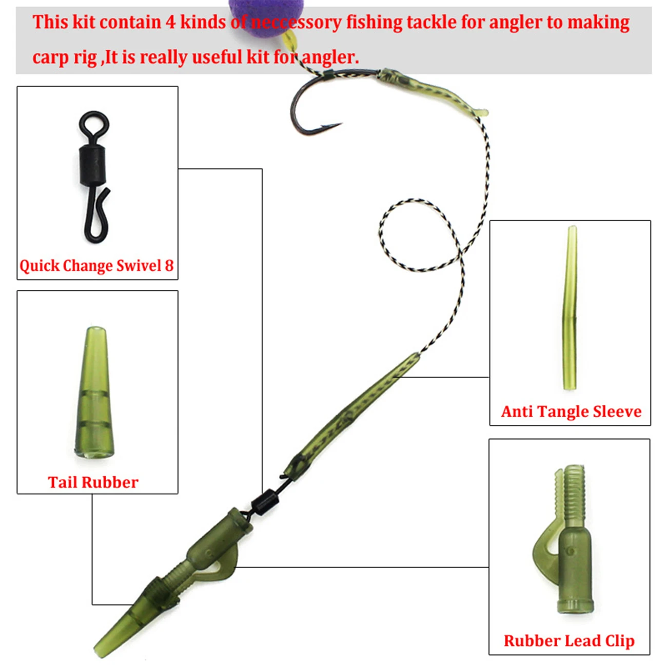 

53mm TPR Terminal Anti Tangle Sleeves Connect with Fishing Hooks Carp Fishing Tackle Boxes Pesca Iscas Tools 50pcs 100pcs