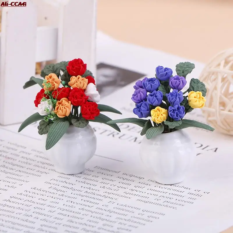 

Flowers Fairy Garden Ornament Mini Potted Plant Flowers Pot DollHouse Decor 1:12 Doll House Miniature