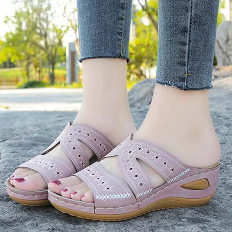 

Женские сандалии YWYGMZ на танкетке, Босоножки с открытым носком, без застежки, Летняя женская обувь с цветочным рисунком